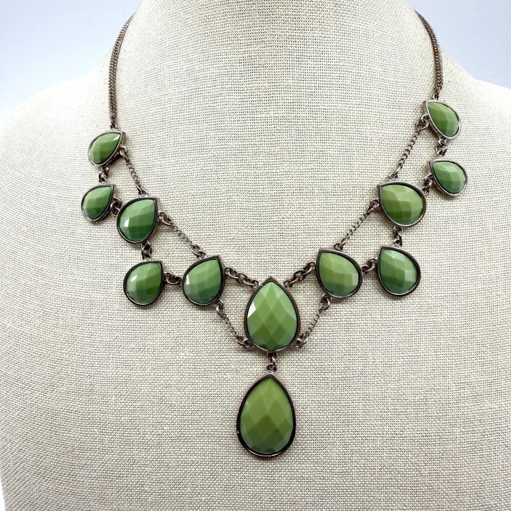 Green Teardrop Gem Necklace Silver-Tone Boho Chic Jewelry Gift